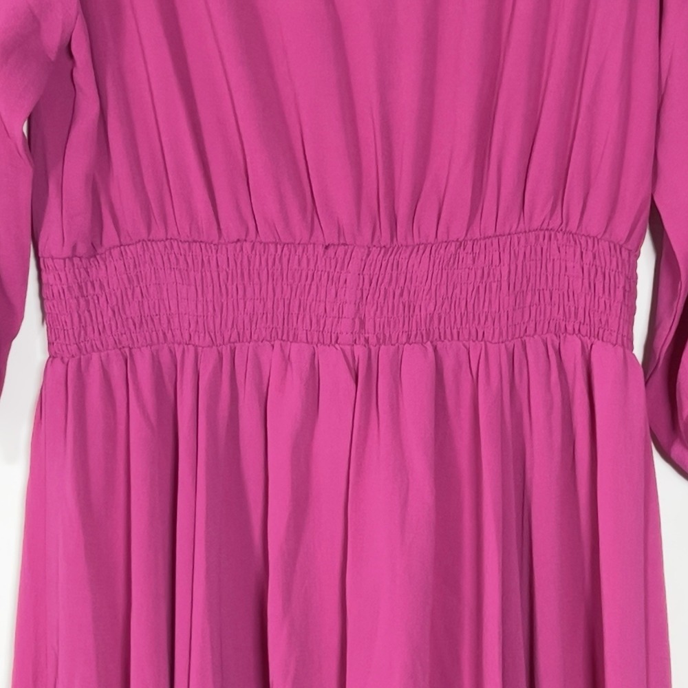 City Chic Zadie Shirred Waist Button Front Maxi Dress Sz XS/14 Pink 3/4 Sleeve - Picture 6 of 15